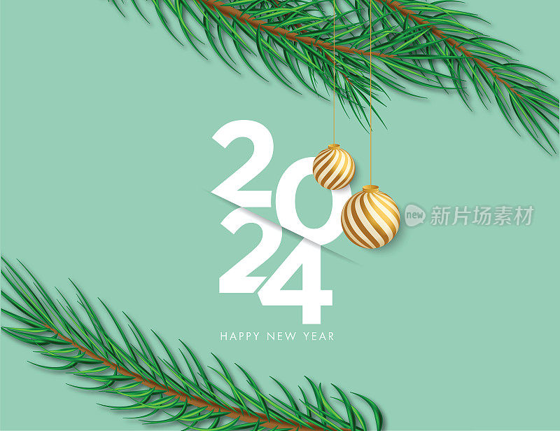 2024. 新年快乐。抽象数字上的背景矢量插图。节日横幅设计贺卡，邀请，日历等矢量股票插图